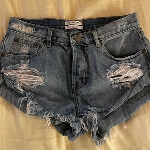 one teaspoon distressed blue bandits jean shorts